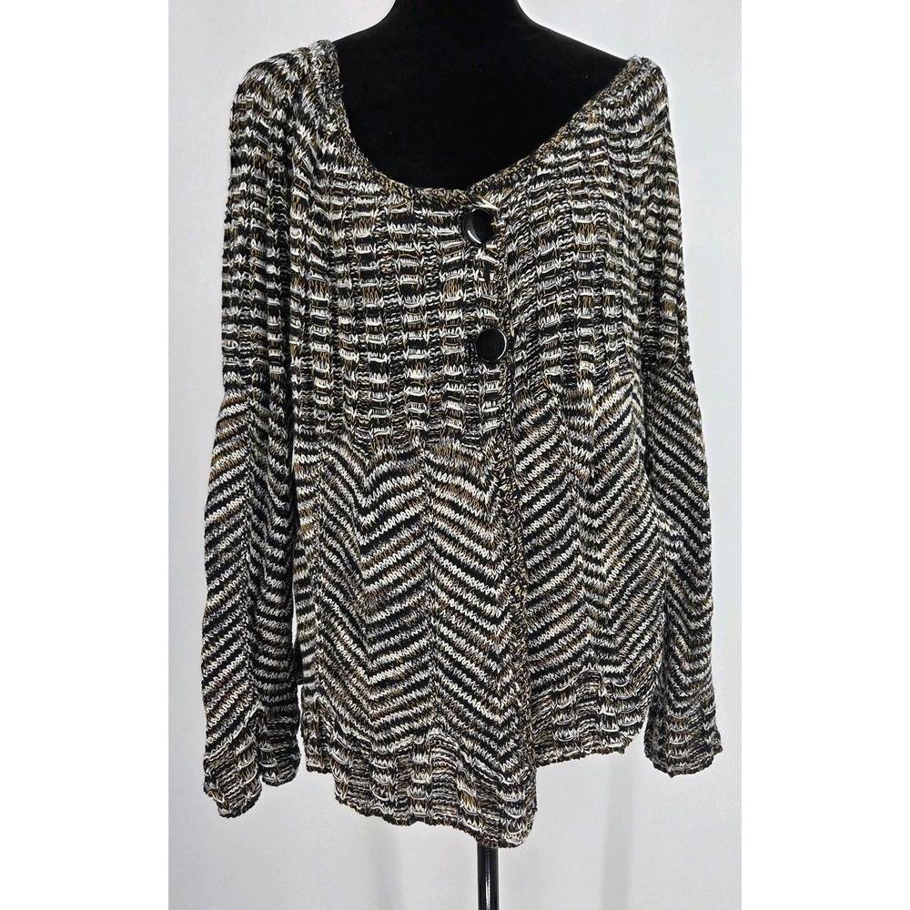 Sharon Young The Golden Rule Cardigan XL Babydoll Chevron Pattern  Cable Knit